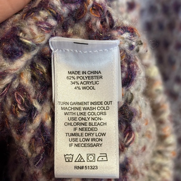 Cece Sweater Women Size XL Purple Cream Blouson Sleeve Jacquard Knit Mock Neck - Picture 5 of 9